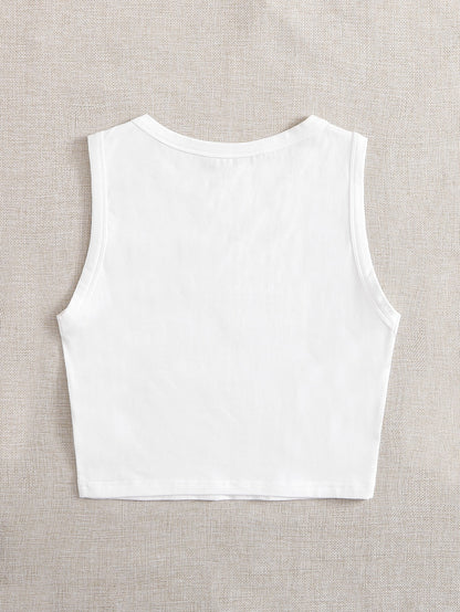 EZwear Summer Outfits Solid Round Neck Casual Tank Top