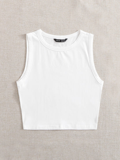EZwear Summer Outfits Solid Round Neck Casual Tank Top