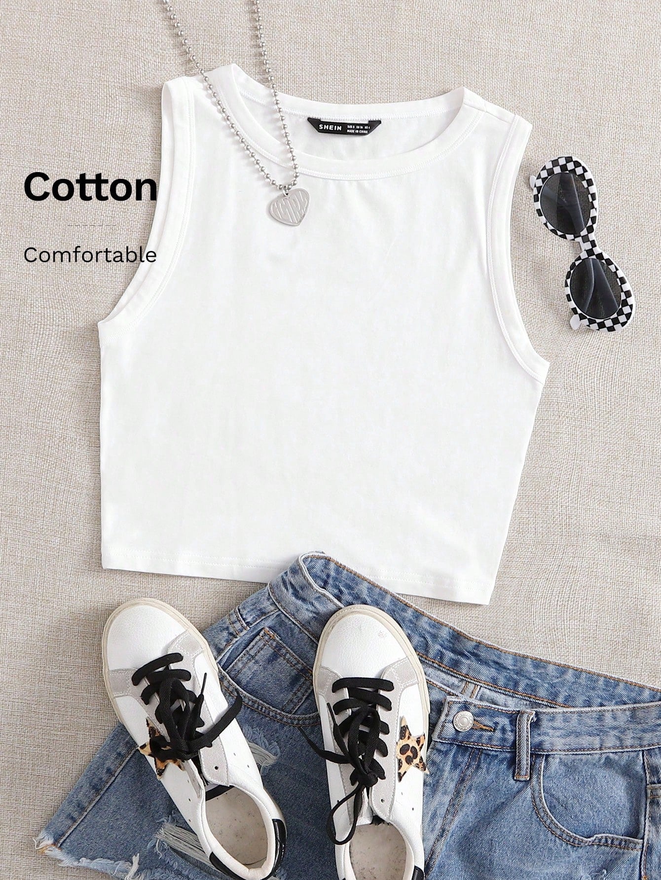 EZwear Summer Outfits Solid Round Neck Casual Tank Top