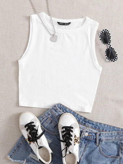 EZwear Summer Outfits Solid Round Neck Casual Tank Top
