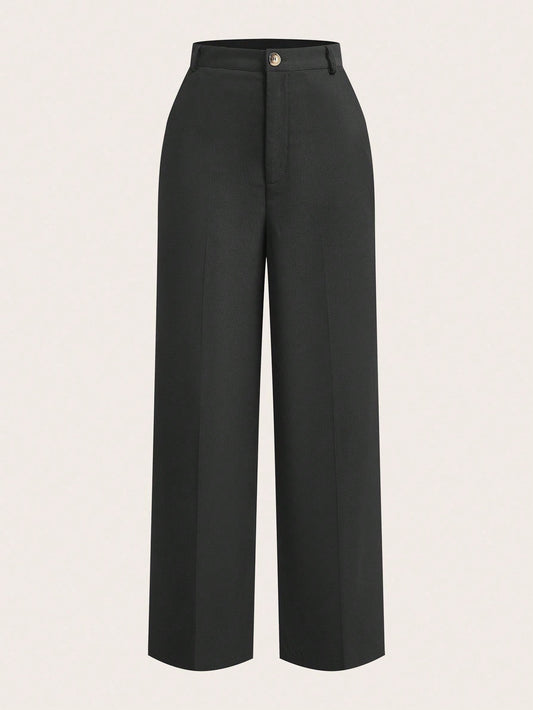 EZwear Summer Solid High Waist Straight Leg Pants