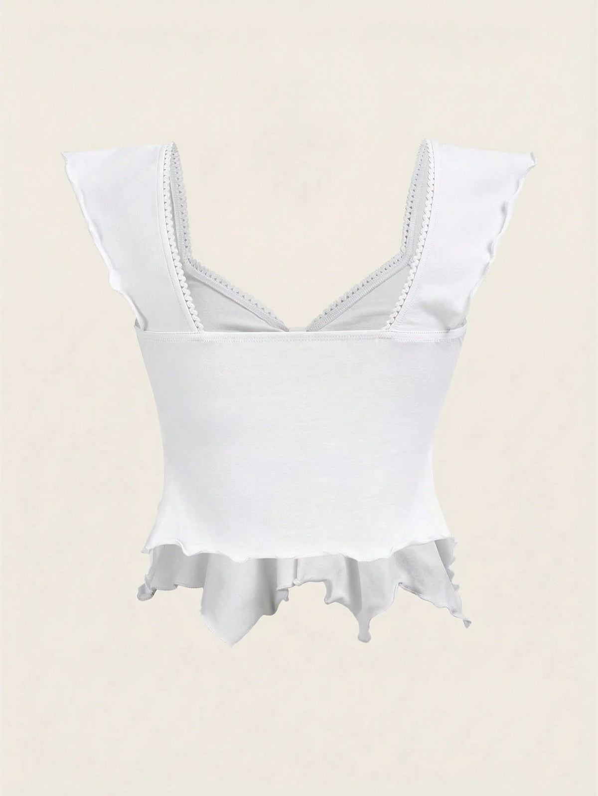 EZwear Women's 95% Cotton White Knit Ruffle Hem Sweetheart Neck Cap Sleeve Elegant T-Shirt, Rave Top