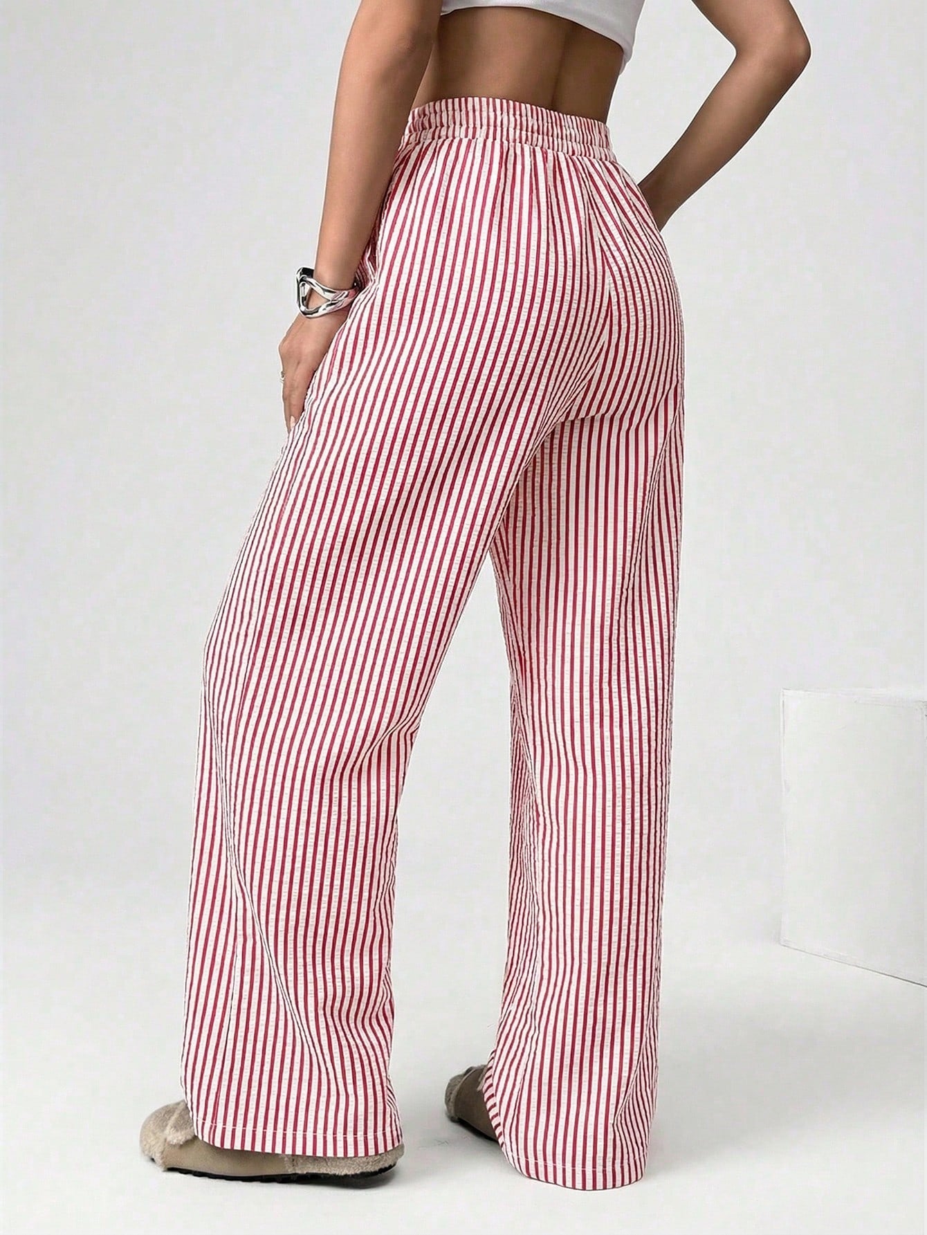 EZwear Women's Casual Striped Wide Leg Pants For Summer Women