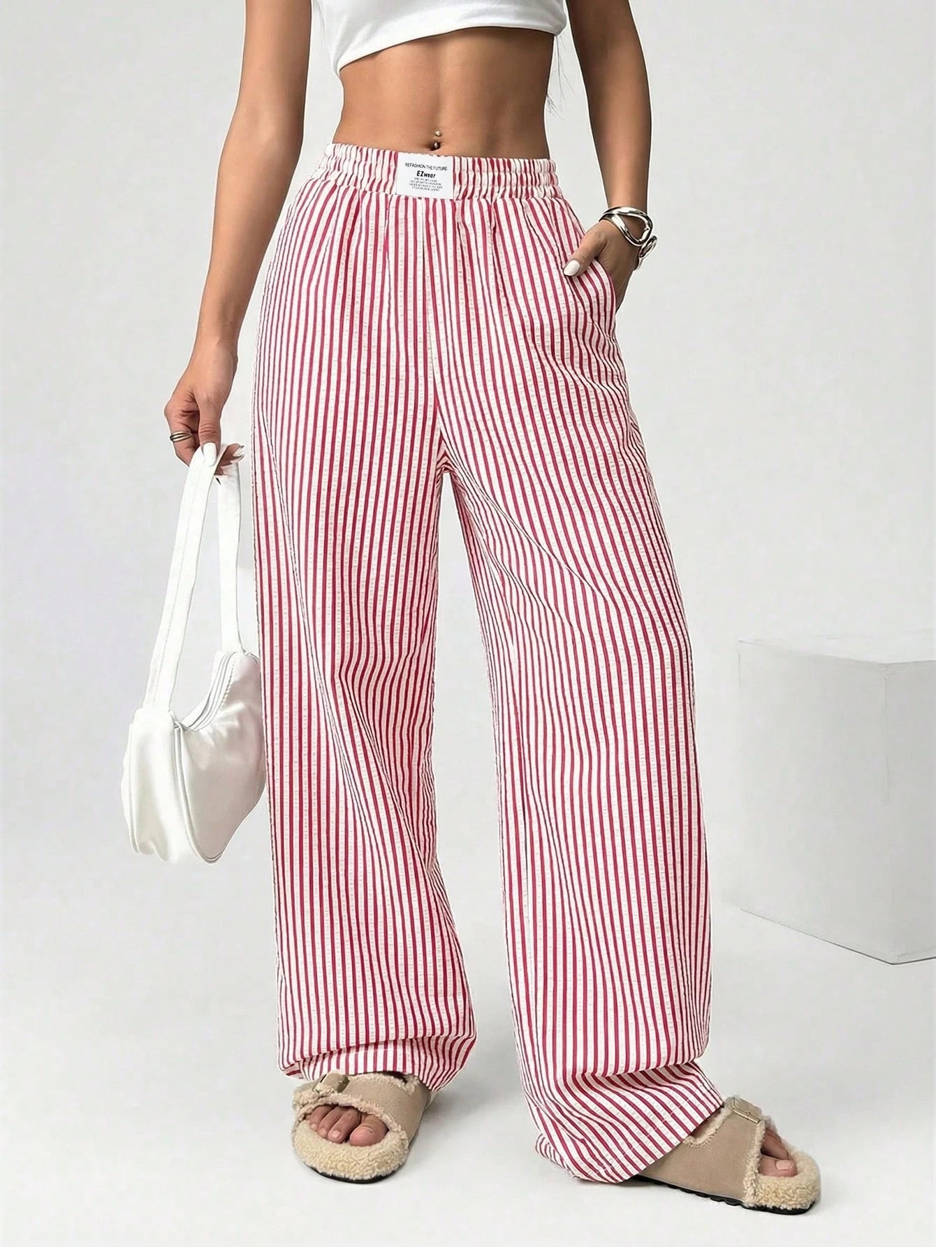 EZwear Women's Casual Striped Wide Leg Pants For Summer Women