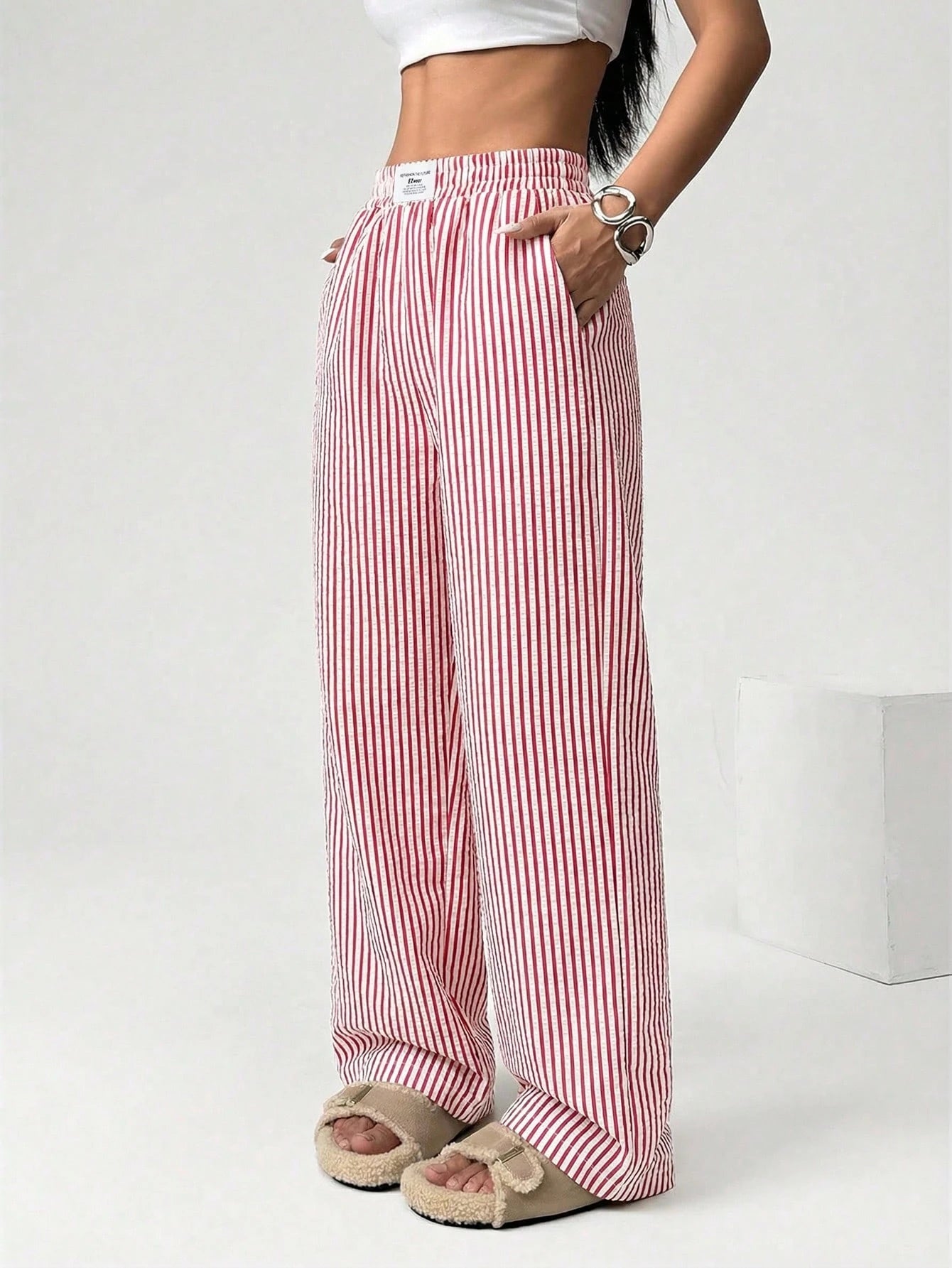 EZwear Women's Casual Striped Wide Leg Pants For Summer Women