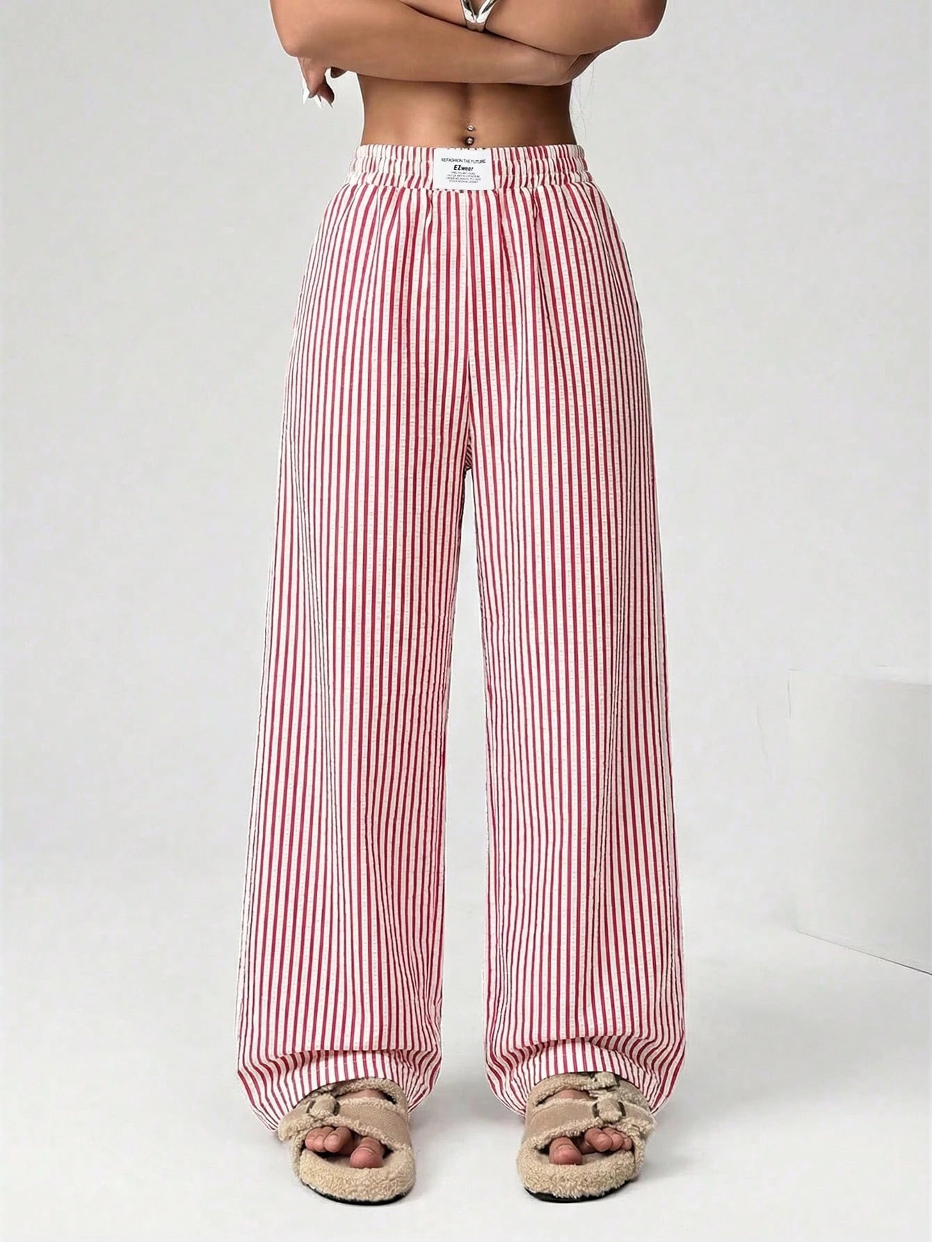 EZwear Women's Casual Striped Wide Leg Pants For Summer Women