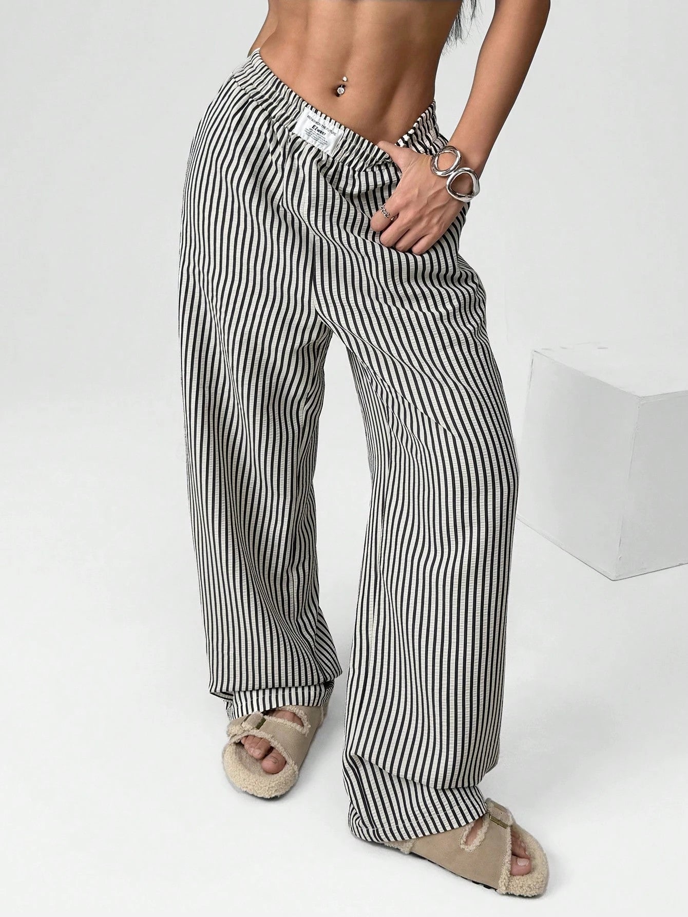 EZwear Women's Casual Striped Wide Leg Pants For Summer Women