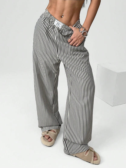 EZwear Women's Casual Striped Wide Leg Pants For Summer Women
