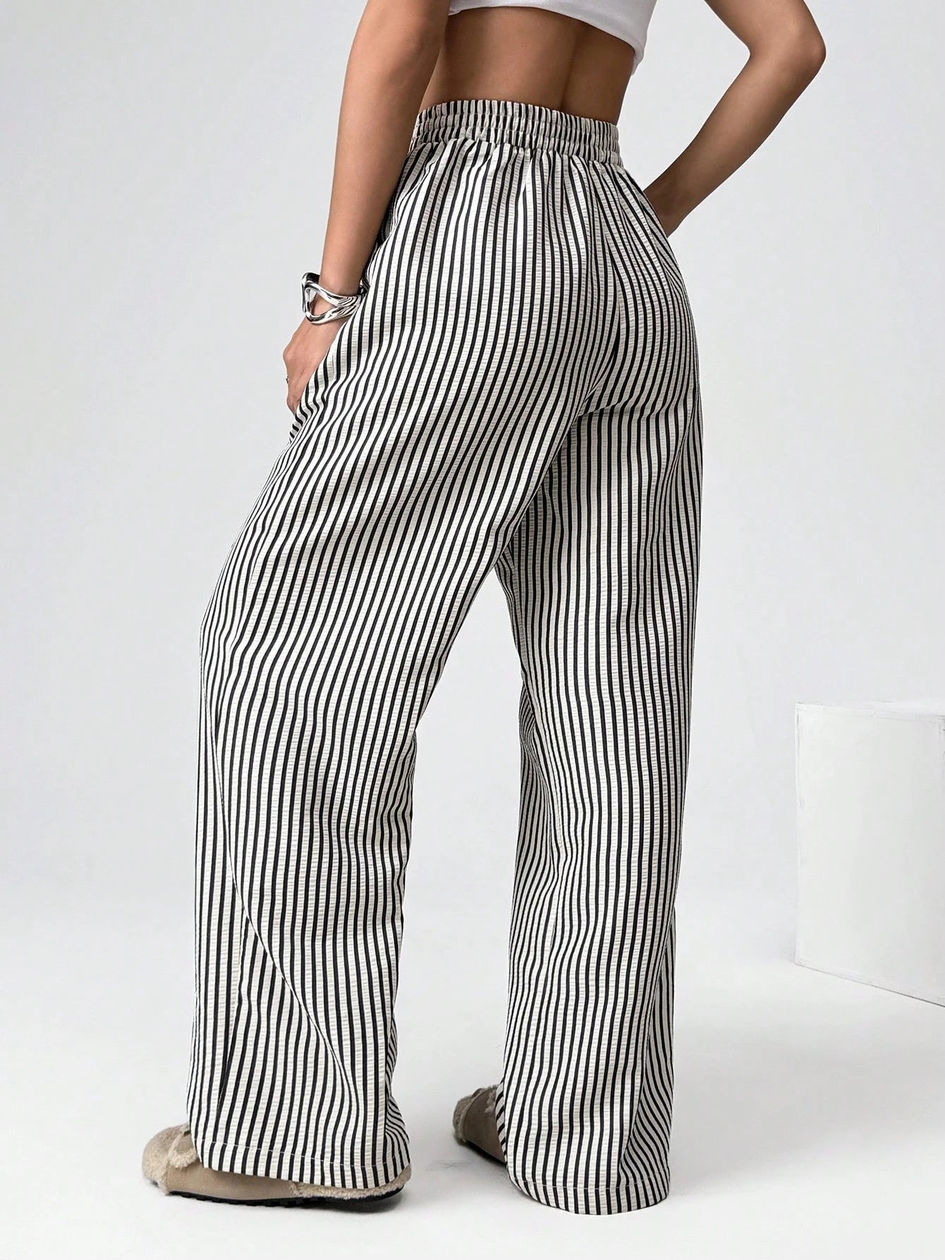EZwear Women's Casual Striped Wide Leg Pants For Summer Women
