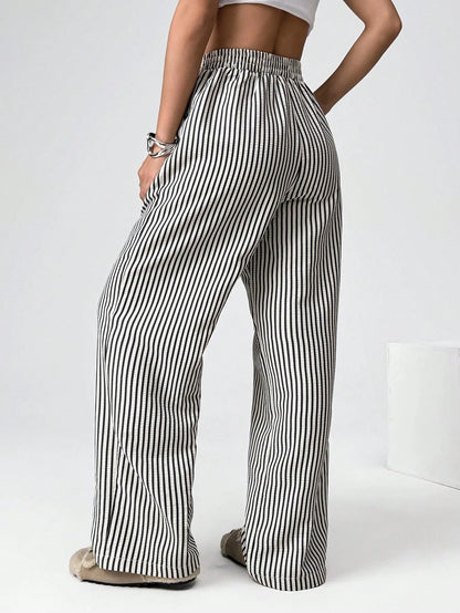 EZwear Women's Casual Striped Wide Leg Pants For Summer Women