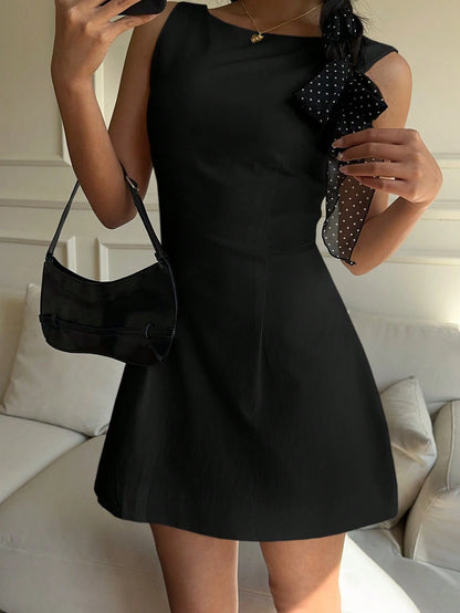 EZwear Women's Elegant Solid Color Backless Sleeveless Mini Dress Business Casual Woman