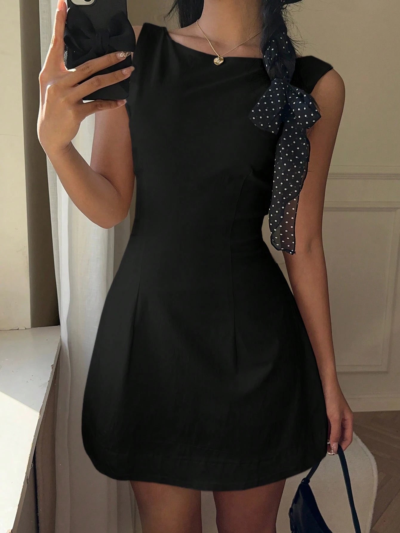 EZwear Women's Elegant Solid Color Backless Sleeveless Mini Dress Business Casual Woman