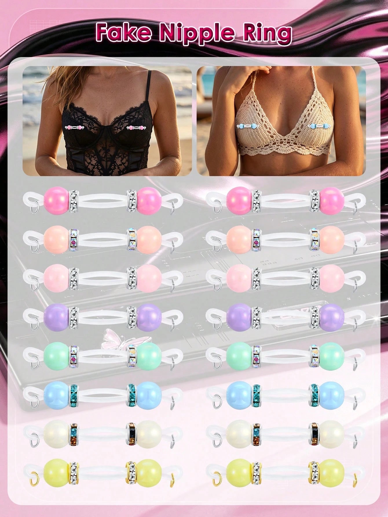 Fake Nipple Jewelry Non Piercing Adjustable Nipple Jewelry,Silicone Colorful Bead Fake Nipple Rings For Women