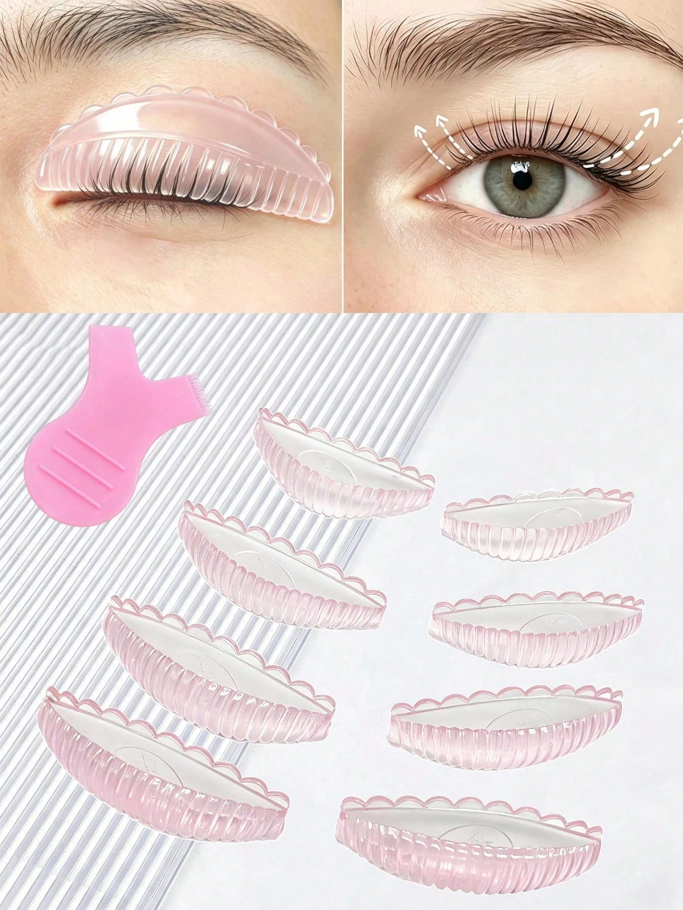 FAMOREYA Upgraded 8pcs/4 Sizes Lash Lift Pads, Reusable Lash Lift Lamination Shields, Soft And Skin-Friendly, High Elastic Self-Adhesive No Glue Design, Suitable For All Eye Shapes, Suitable For Home
