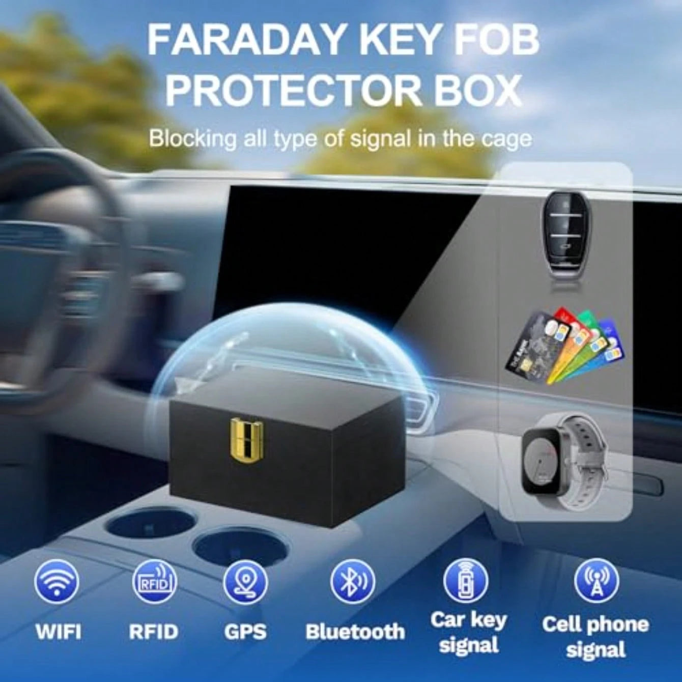 Faraday Box With Faraday Bags For Car Keys, Car Key Signal Blocking Box, Keyless Entry Car Key Protector Anti-Theft Shielding Cage