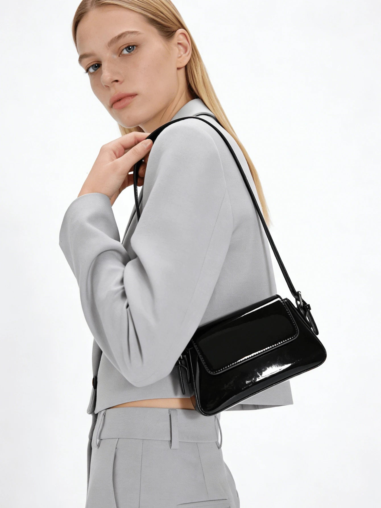 Fashion Baguette Shoulder Bag For Women Solid Color Handbag Pu Leather Underarm Bag Water Resistant Flap Bag For Gift Wedding Date Night Graduation
