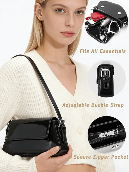 Fashion Baguette Shoulder Bag For Women Solid Color Handbag Pu Leather Underarm Bag Water Resistant Flap Bag For Gift Wedding Date Night Graduation