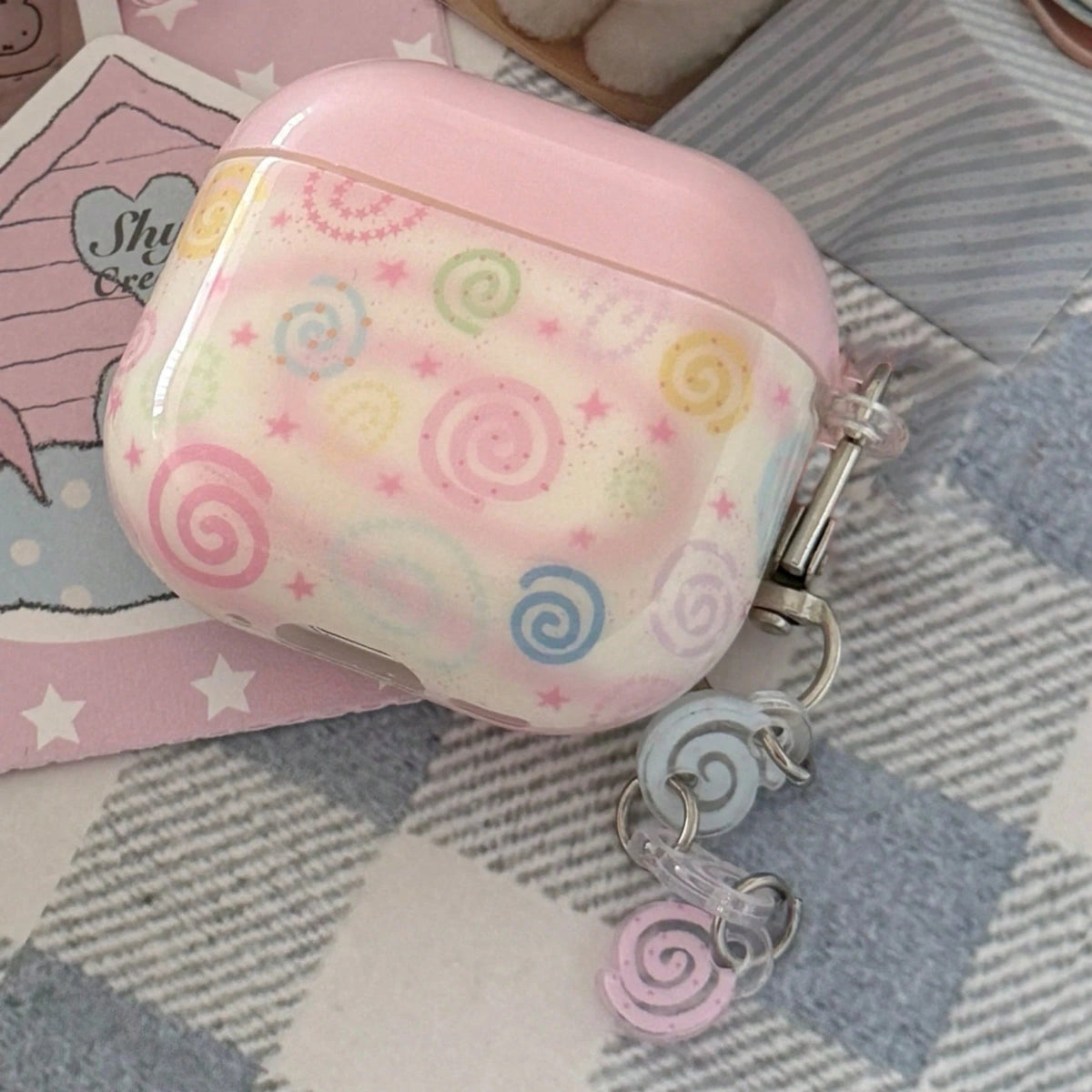Fashion Creative Colorful Striped Circle With Hanging Ring Earphone Case Compatible With Airpods 4th Generation Cute Earphone Cover Apple 2nd Generation 3rd Generation New Protective Case Pendant Airp