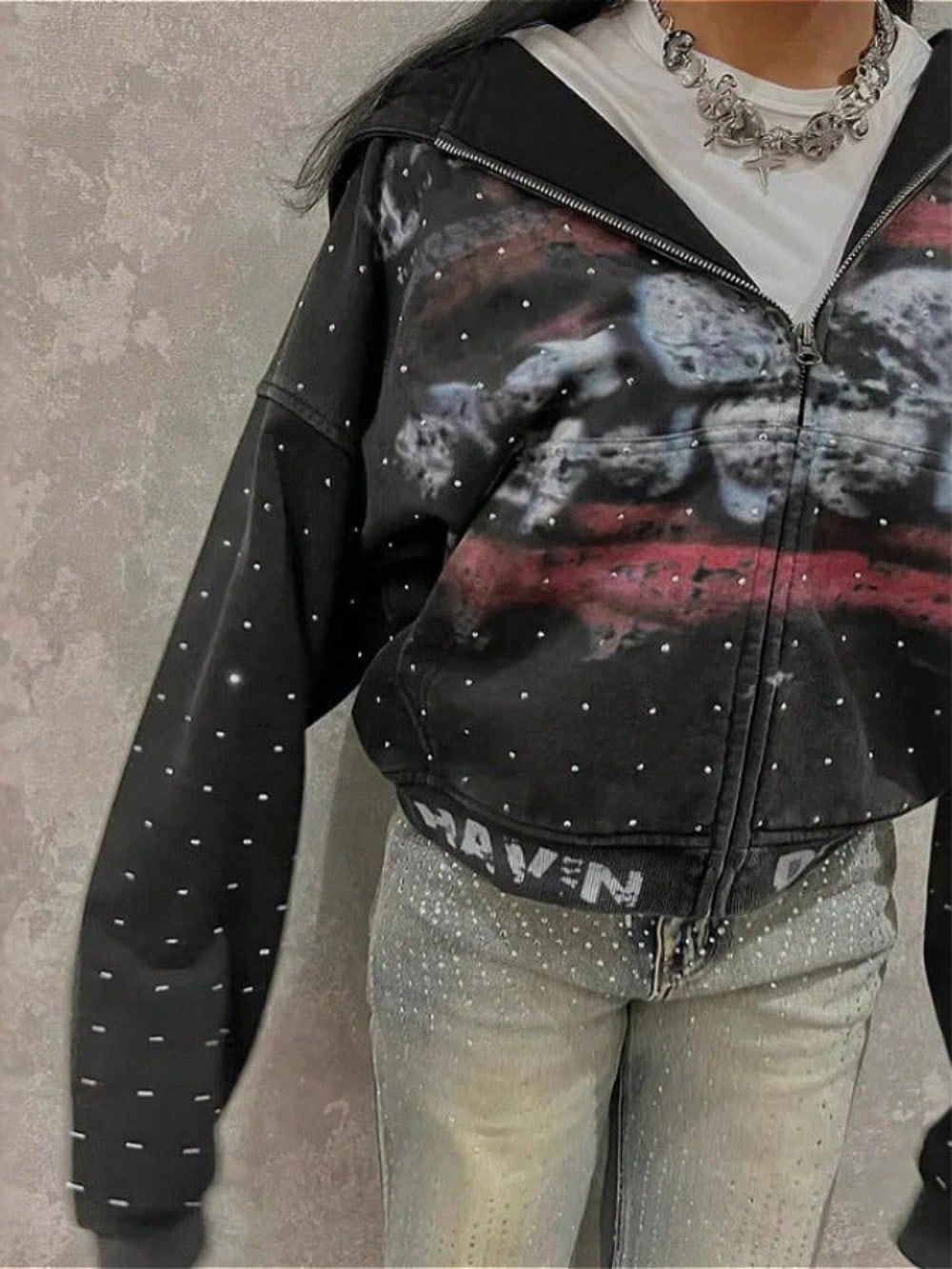 Fashion Loose Spring New, The Same Digital Printing Polka Dot Zipper Sweater For Men And Women