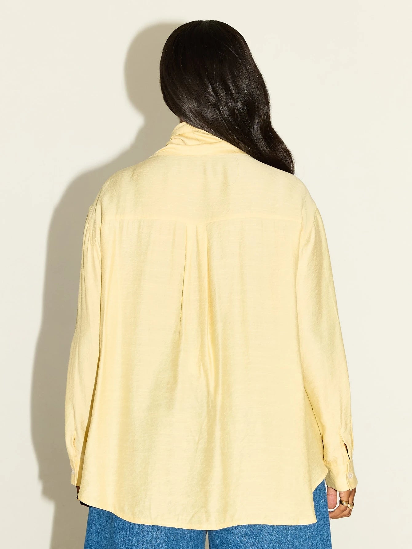 FASHION SZN Plus Size Plus Size Casual Shirt With Tie Neck Classy Chic Elegant Smart Butter Yellow Lemon Loose Fit Comfy Travel City Break Work Wear