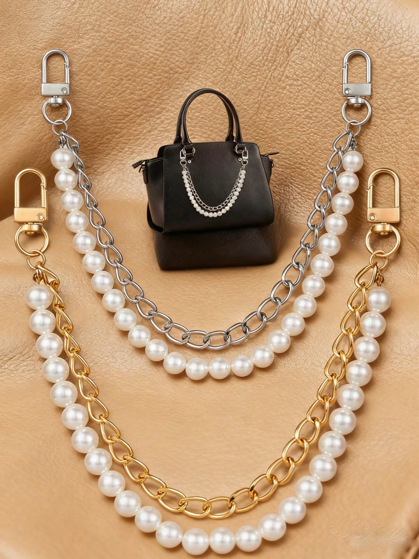 Fashionable Beaded Handbag With Retro Minimalist Faux Pearl Alloy Clasp Chain Travel Accessories Keychain Accessories Gold Keychain Bag Charm Purse Charm Keyring