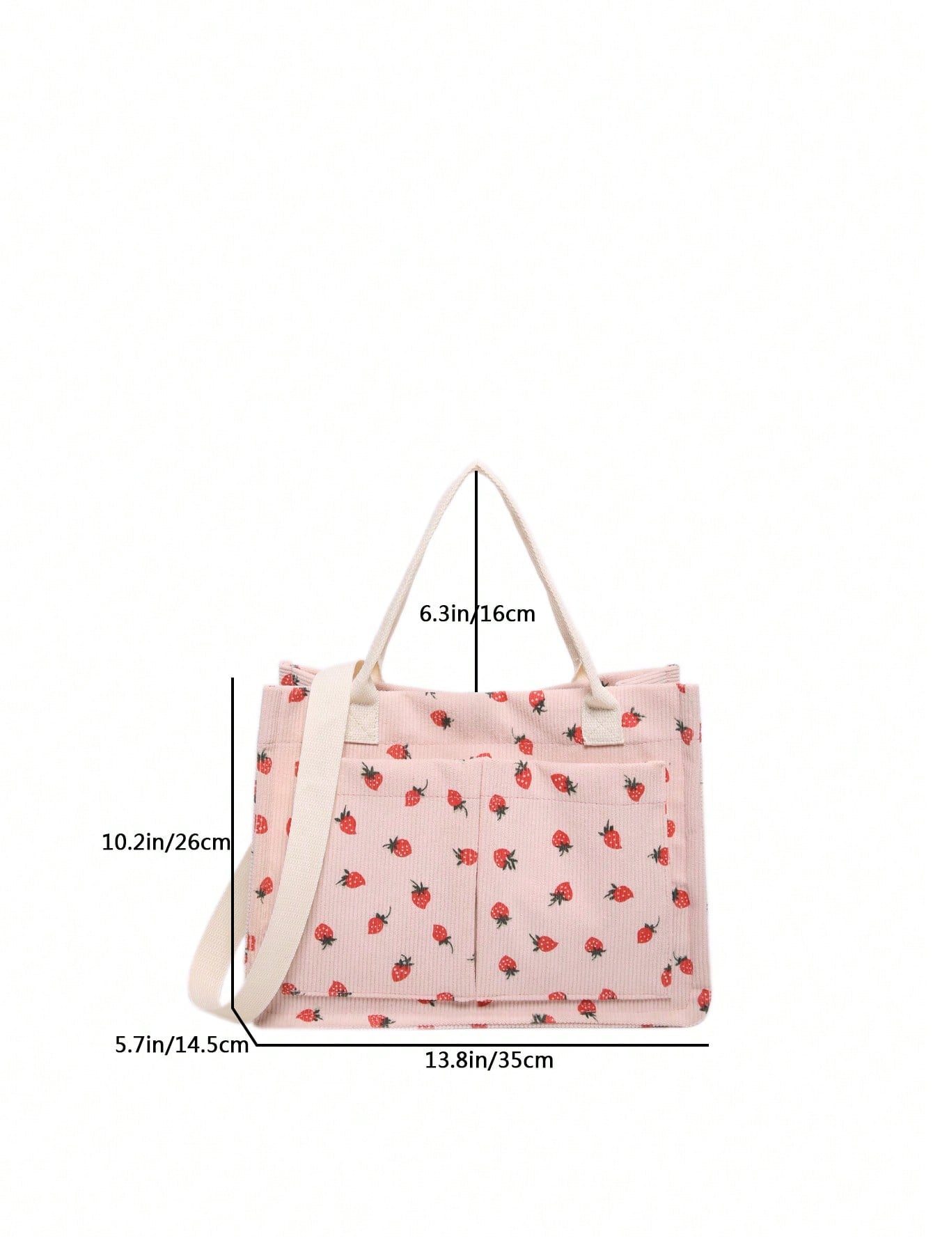 Fashionable Casual Multi-Pocket Lightweight Shopping Bag With Strawberry Pattern, Simple Large Capacity Tote Bag, Adjustable Shoulder Strap, Suitable For Girls And Women For Shopping, Commuting, Hospi