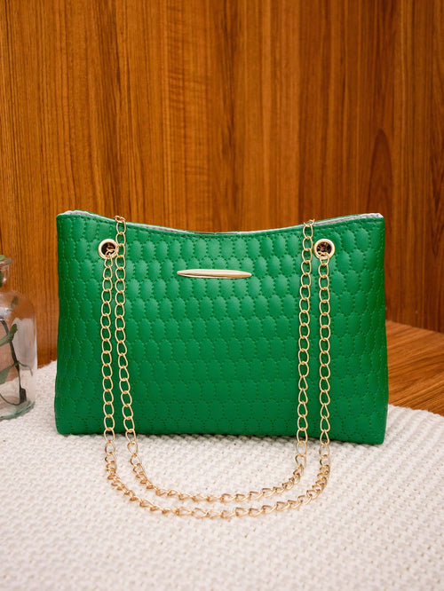 Fashionable Embossed Handbag, Simple And Versatile Bag With Chain Strap For Women, Can Be Worn As Shoulder Bag Or Crossbody Bag, Green