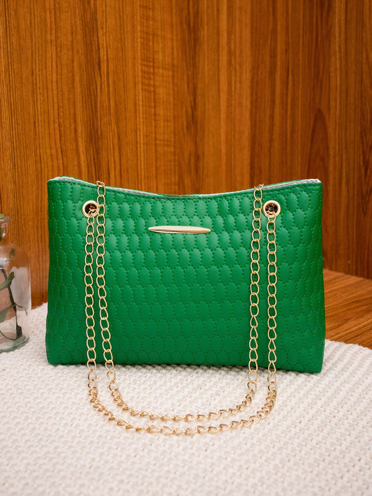 Fashionable Embossed Handbag, Simple And Versatile Bag With Chain Strap For Women, Can Be Worn As Shoulder Bag Or Crossbody Bag, Green