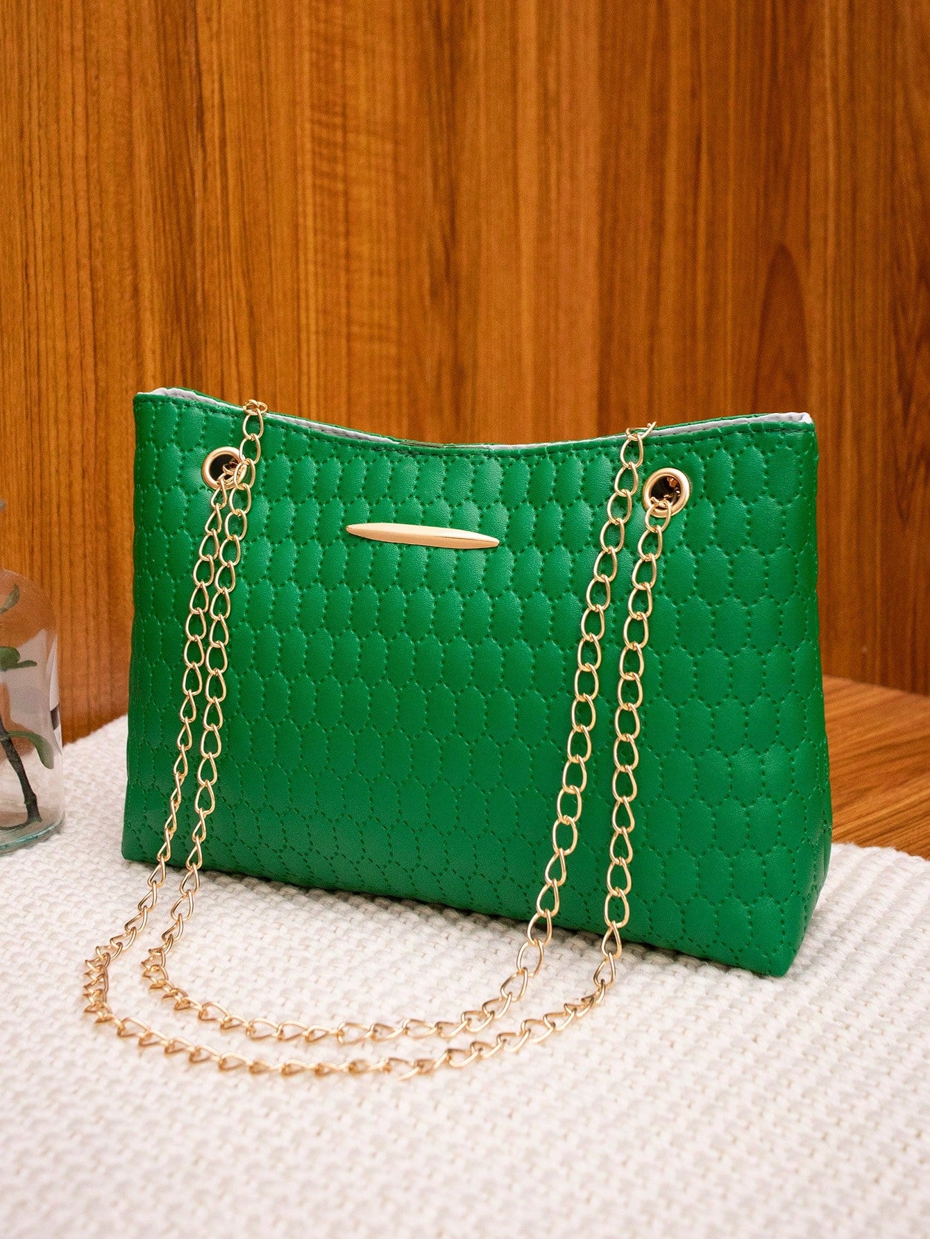 Fashionable Embossed Handbag, Simple And Versatile Bag With Chain Strap For Women, Can Be Worn As Shoulder Bag Or Crossbody Bag, Green