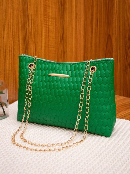 Fashionable Embossed Handbag, Simple And Versatile Bag With Chain Strap For Women, Can Be Worn As Shoulder Bag Or Crossbody Bag, Green