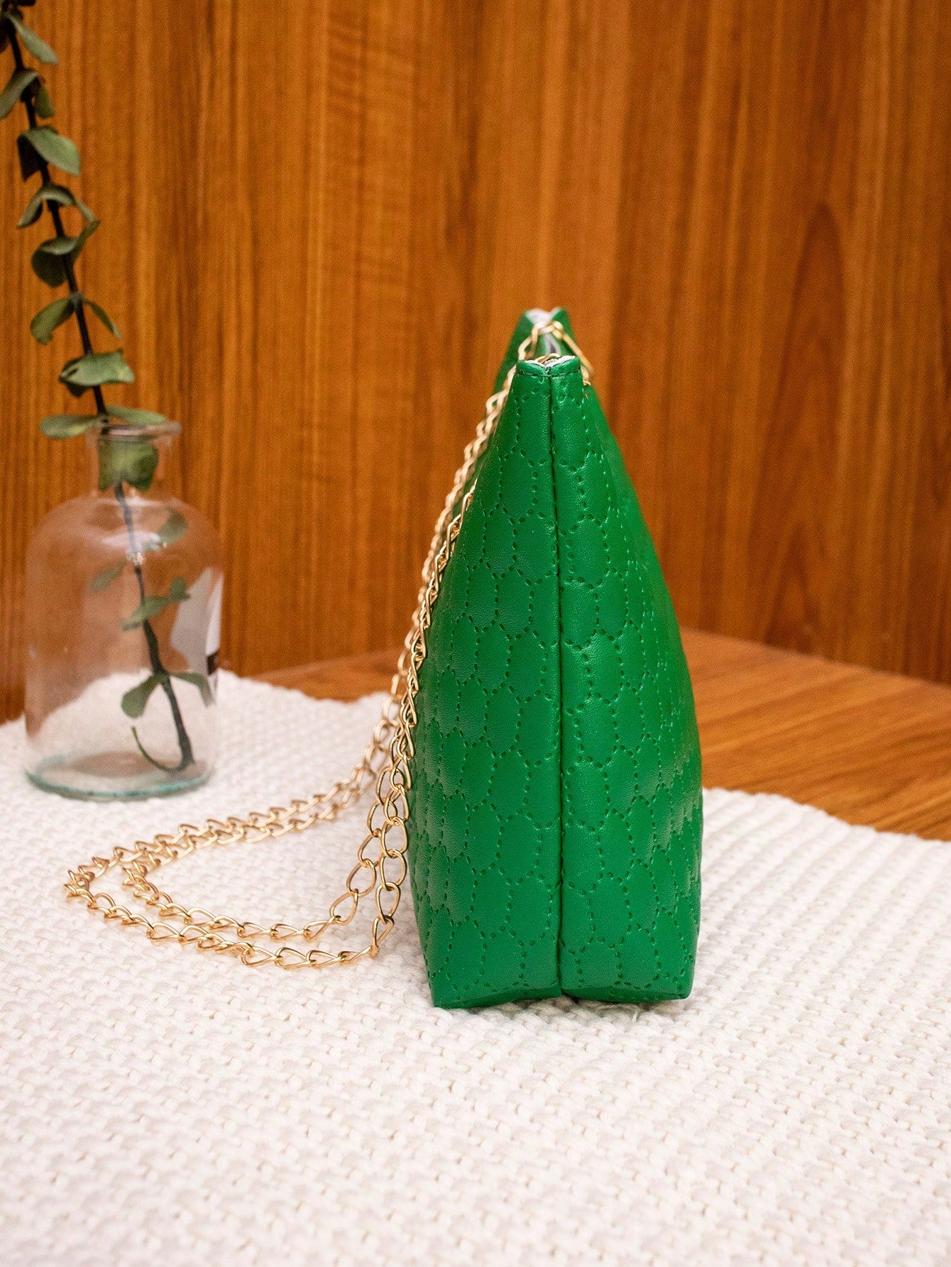 Fashionable Embossed Handbag, Simple And Versatile Bag With Chain Strap For Women, Can Be Worn As Shoulder Bag Or Crossbody Bag, Green