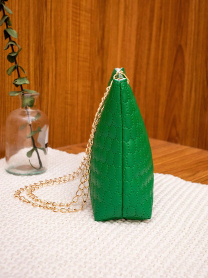 Fashionable Embossed Handbag, Simple And Versatile Bag With Chain Strap For Women, Can Be Worn As Shoulder Bag Or Crossbody Bag, Green