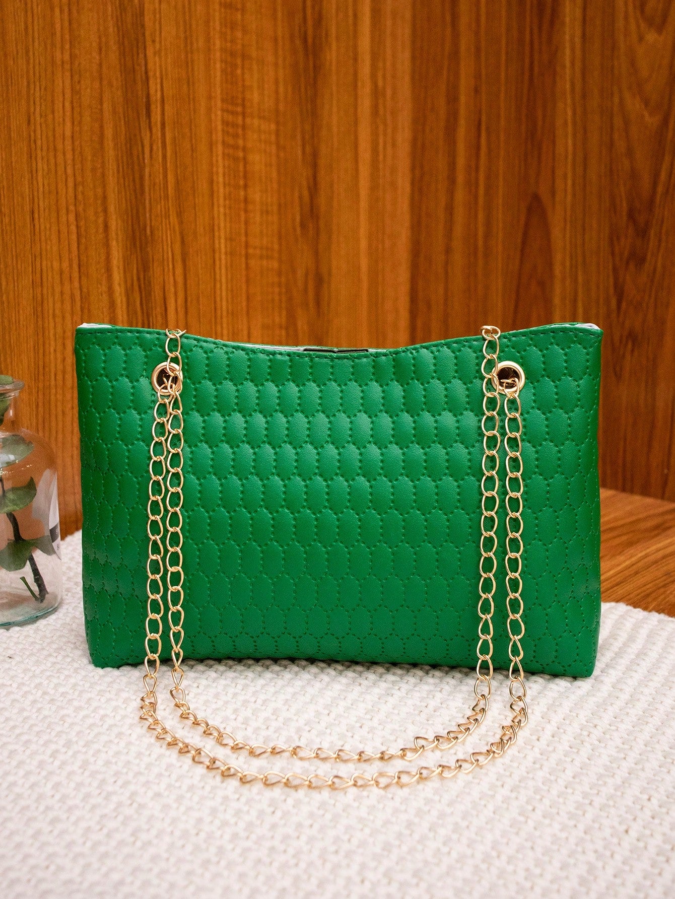 Fashionable Embossed Handbag, Simple And Versatile Bag With Chain Strap For Women, Can Be Worn As Shoulder Bag Or Crossbody Bag, Green