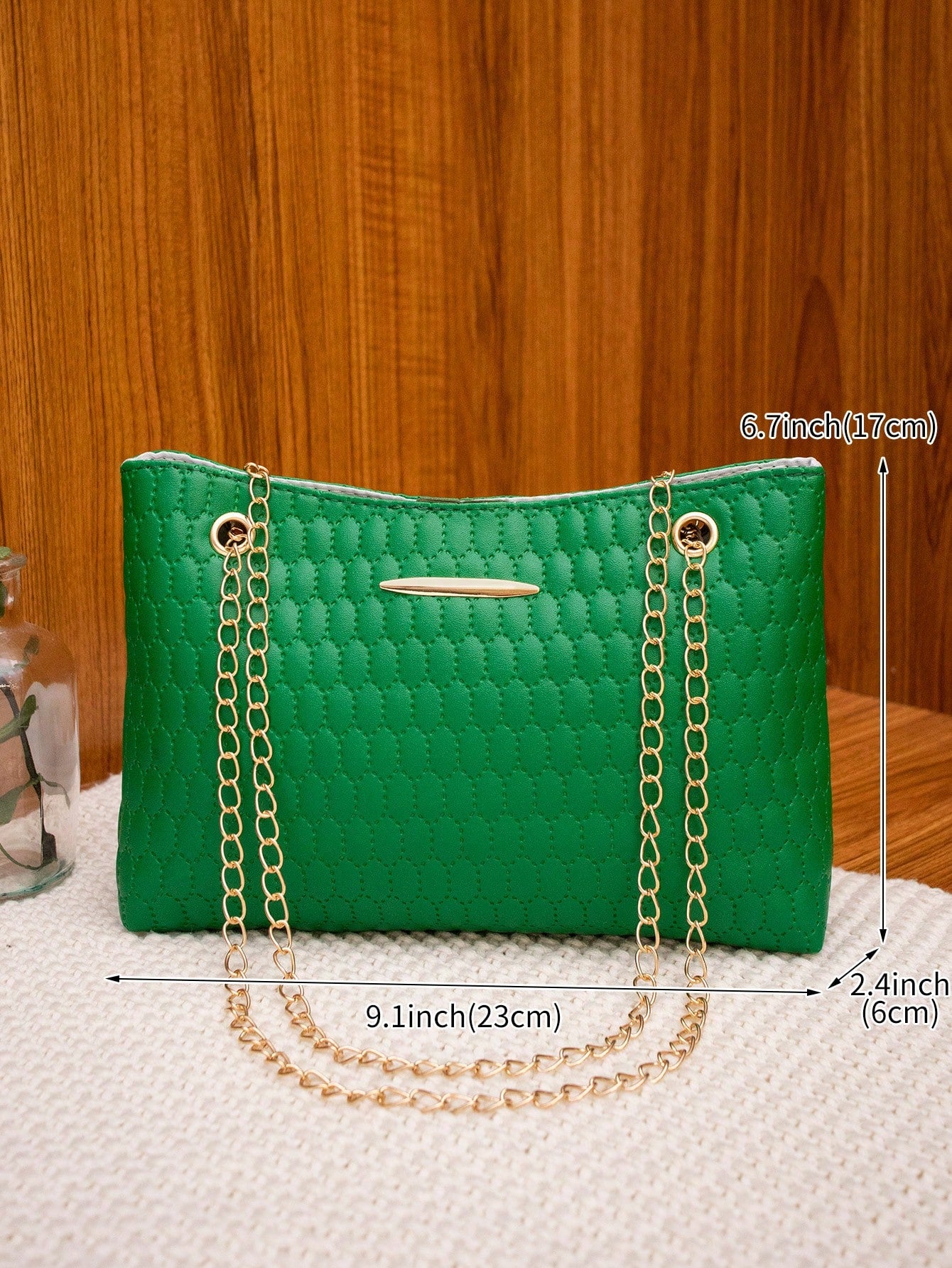 Fashionable Embossed Handbag, Simple And Versatile Bag With Chain Strap For Women, Can Be Worn As Shoulder Bag Or Crossbody Bag, Green