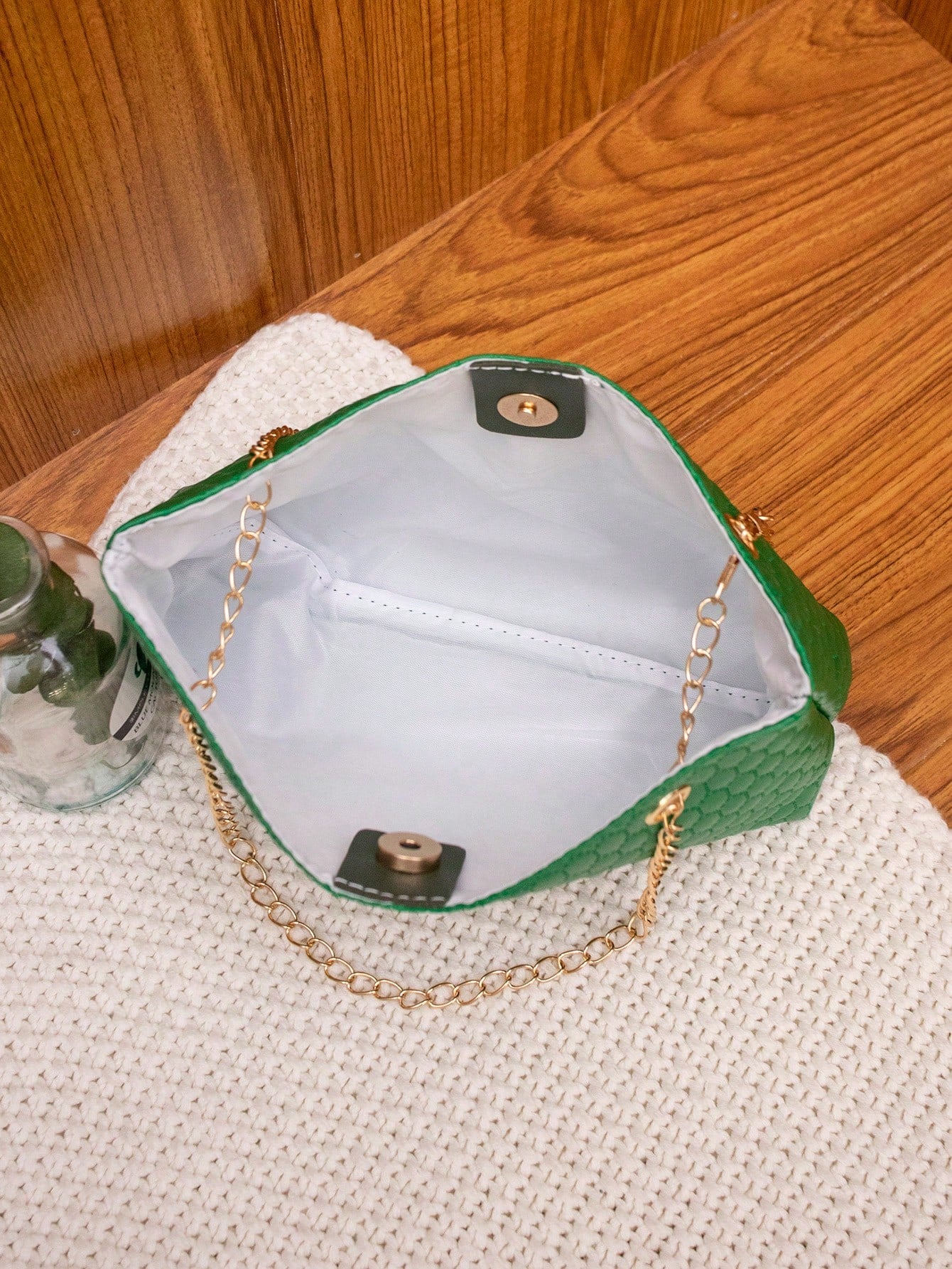 Fashionable Embossed Handbag, Simple And Versatile Bag With Chain Strap For Women, Can Be Worn As Shoulder Bag Or Crossbody Bag, Green