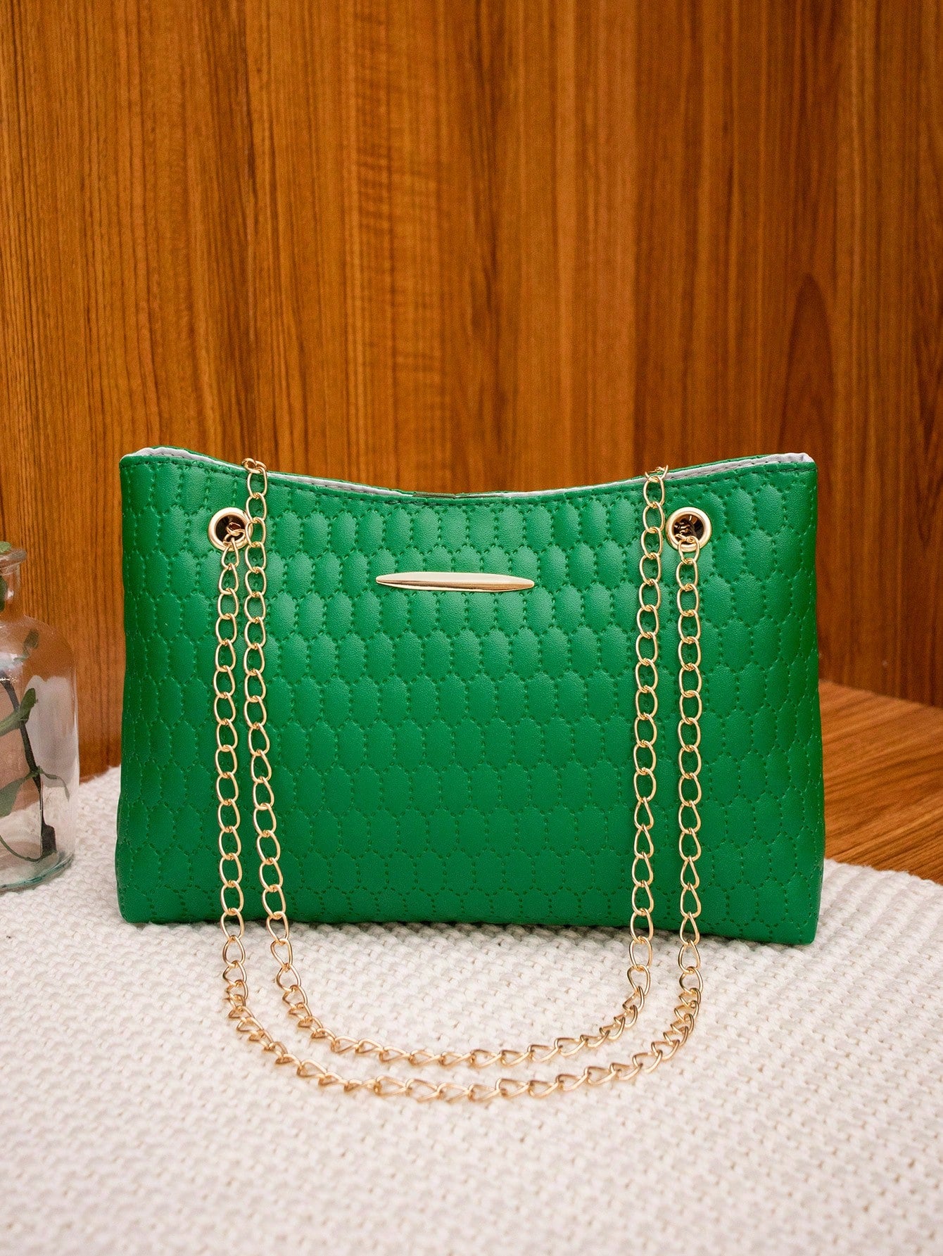 Fashionable Embossed Handbag, Simple And Versatile Bag With Chain Strap For Women, Can Be Worn As Shoulder Bag Or Crossbody Bag, Green