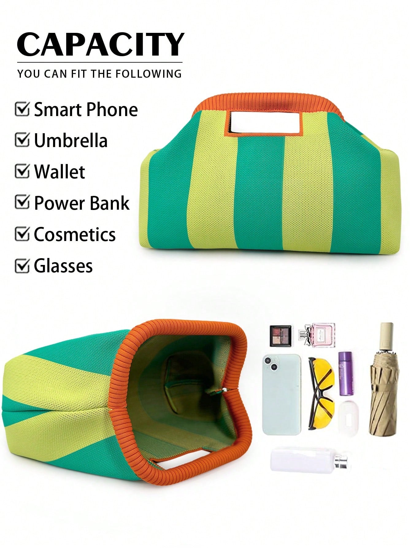 Fashionable New Color-Block Striped Clutch Bag, Handheld Design Knit Tote Bag With Clasp, Suitable For Party, Gathering, Evening Dinner, Vacation, Travel, Beach, Daily Commute, Shopping, Gift For Frie