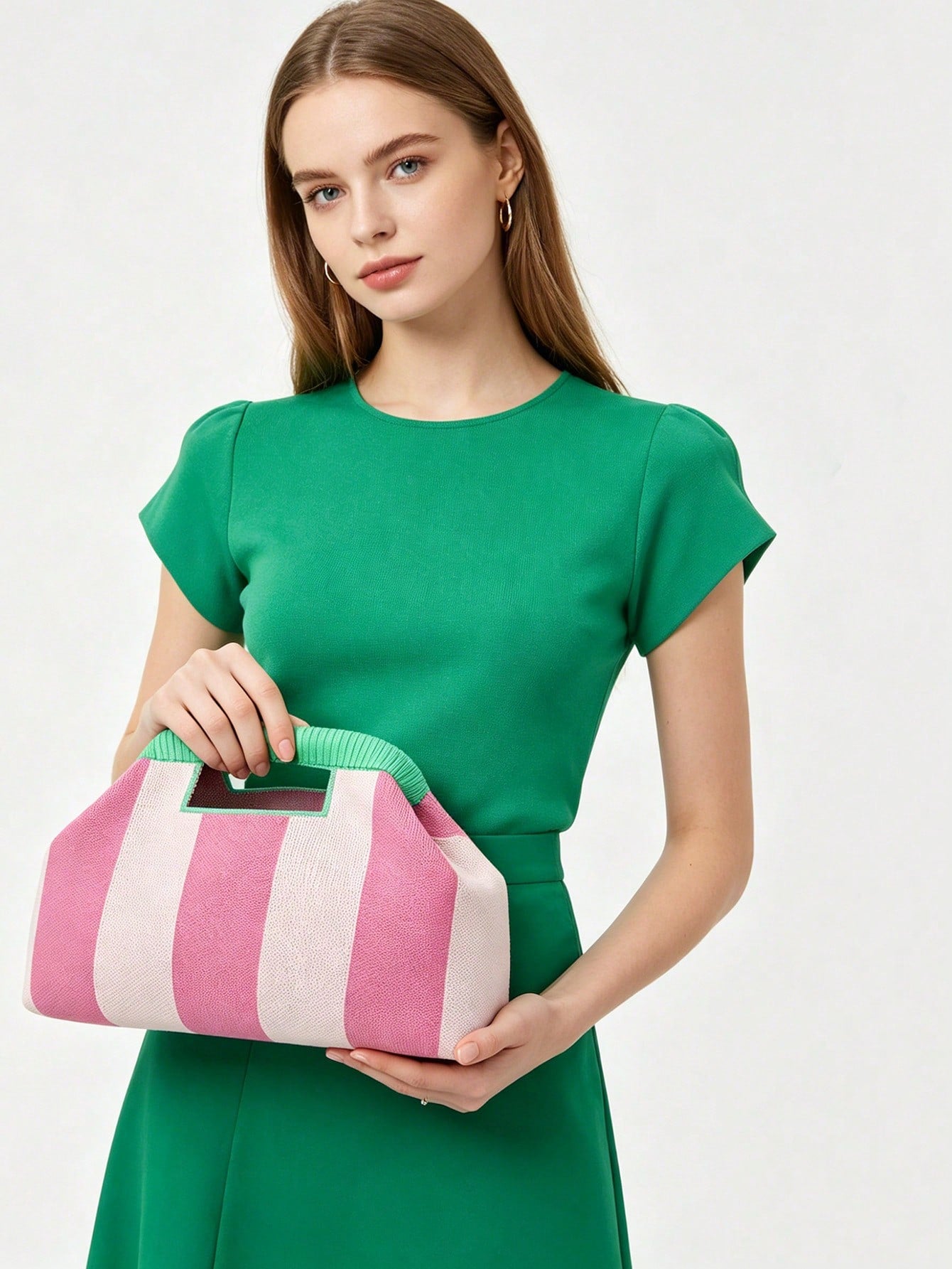 Fashionable New Color-Block Striped Clutch Bag, Handheld Design Knit Tote Bag With Clasp, Suitable For Party, Gathering, Evening Dinner, Vacation, Travel, Beach, Daily Commute, Shopping, Gift For Frie