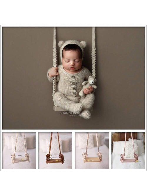 Fashionable Newborn Photography Props, Wooden Baby Swing Posing Accessories, Unisex For Infant, Woven Swing Posing Photo Props