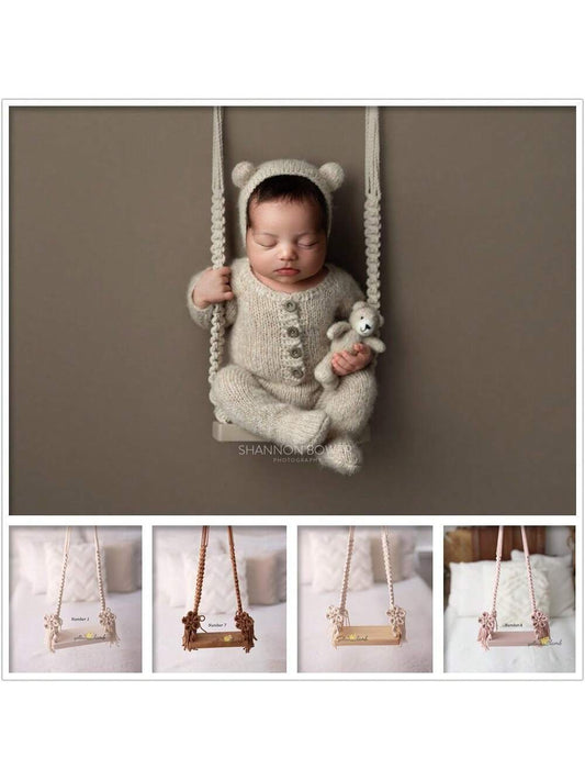 Fashionable Newborn Photography Props, Wooden Baby Swing Posing Accessories, Unisex For Infant, Woven Swing Posing Photo Props