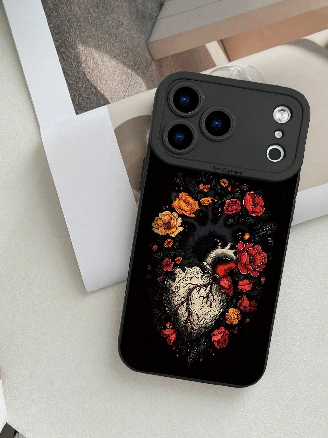Fashionable Popular Personalized Anatomical Heart Floral Pattern Design Theme Luxury Shockproof Aesthetic Cute Phone Case With Lens Protrusion Protection Compatible With For IPhone 17/17Pro/17Pro Max