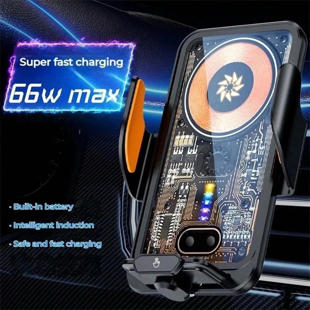 Fast Wireless Car Charger Wireless Charging Phone Mount For Car Magnetic Navigation Car Phone Holder Automatic Smart Sensor Clamping Rotating With Charger Station Fast Wireless Charger Max 66W(Black)