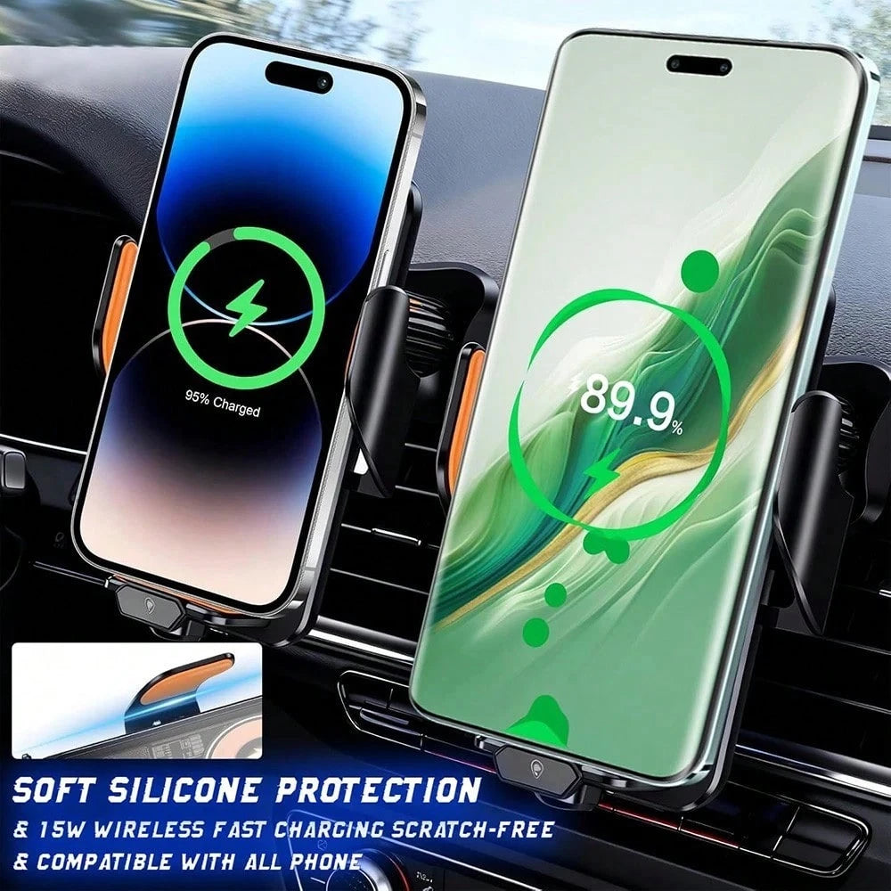 Fast Wireless Car Charger Wireless Charging Phone Mount For Car Magnetic Navigation Car Phone Holder Automatic Smart Sensor Clamping Rotating With Charger Station Fast Wireless Charger Max 66W(Black)