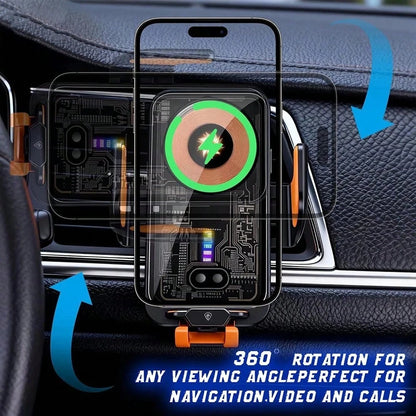 Fast Wireless Car Charger Wireless Charging Phone Mount For Car Magnetic Navigation Car Phone Holder Automatic Smart Sensor Clamping Rotating With Charger Station Fast Wireless Charger Max 66W(Black)