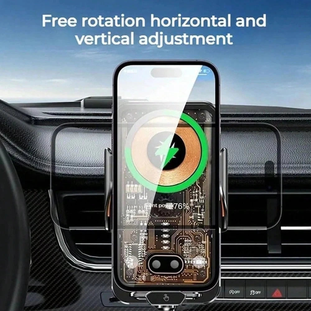 Fast Wireless Car Charger Wireless Charging Phone Mount For Car Magnetic Navigation Car Phone Holder Automatic Smart Sensor Clamping Rotating With Charger Station Fast Wireless Charger Max 66W(Black)