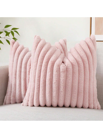 Faux Fur Cozy Soft Striped Decorative Throw Pillow Covers,Velvet Pillowcase Cushion Case For Sofa Couch