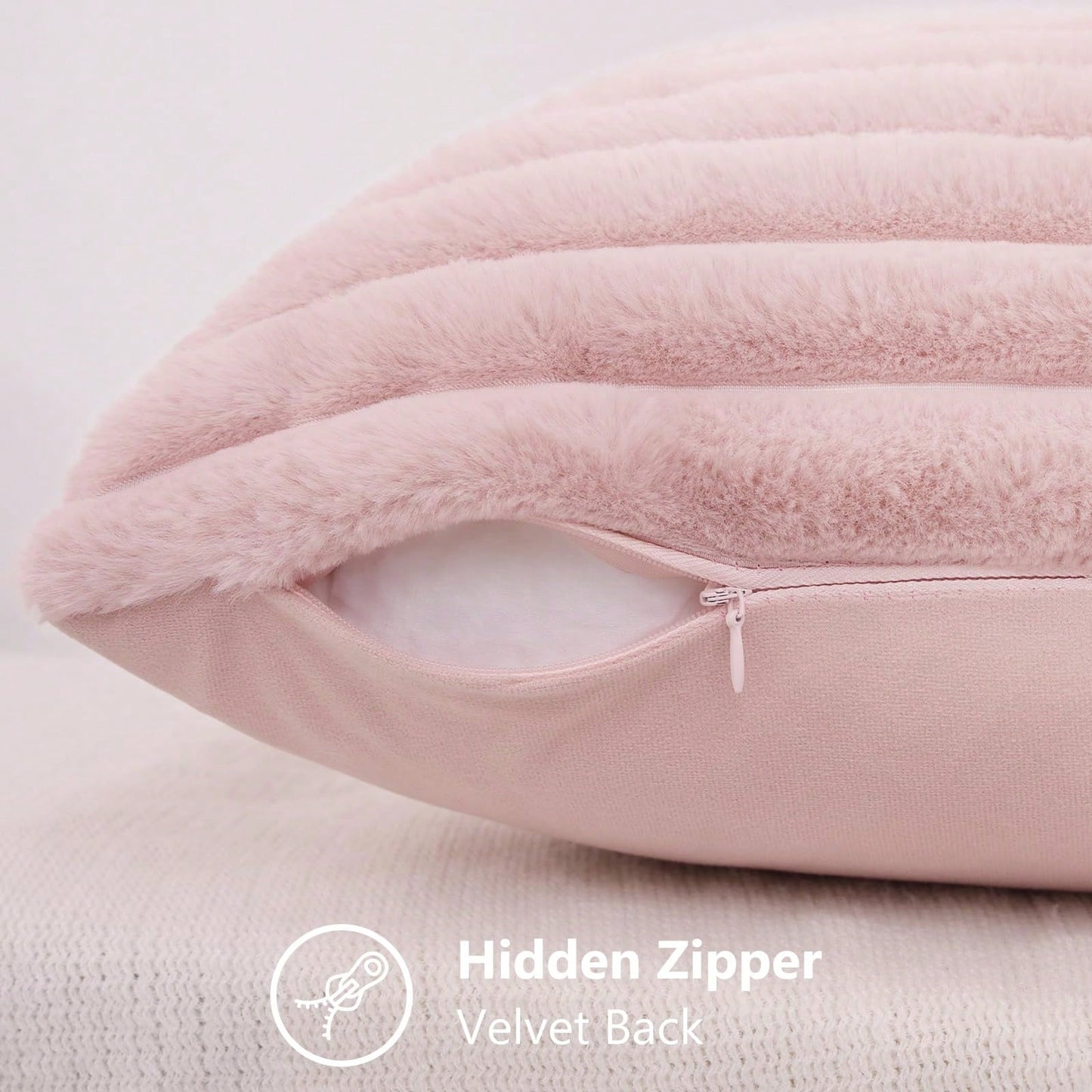 Faux Fur Cozy Soft Striped Decorative Throw Pillow Covers,Velvet Pillowcase Cushion Case For Sofa Couch