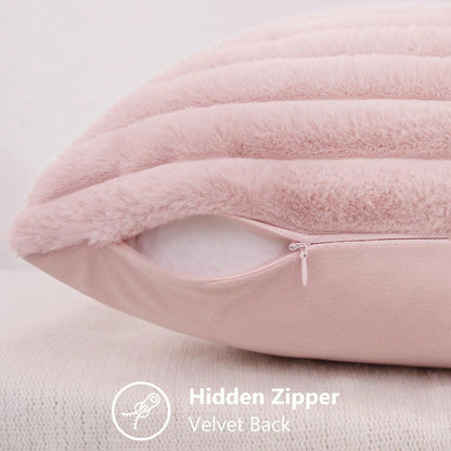 Faux Fur Cozy Soft Striped Decorative Throw Pillow Covers,Velvet Pillowcase Cushion Case For Sofa Couch