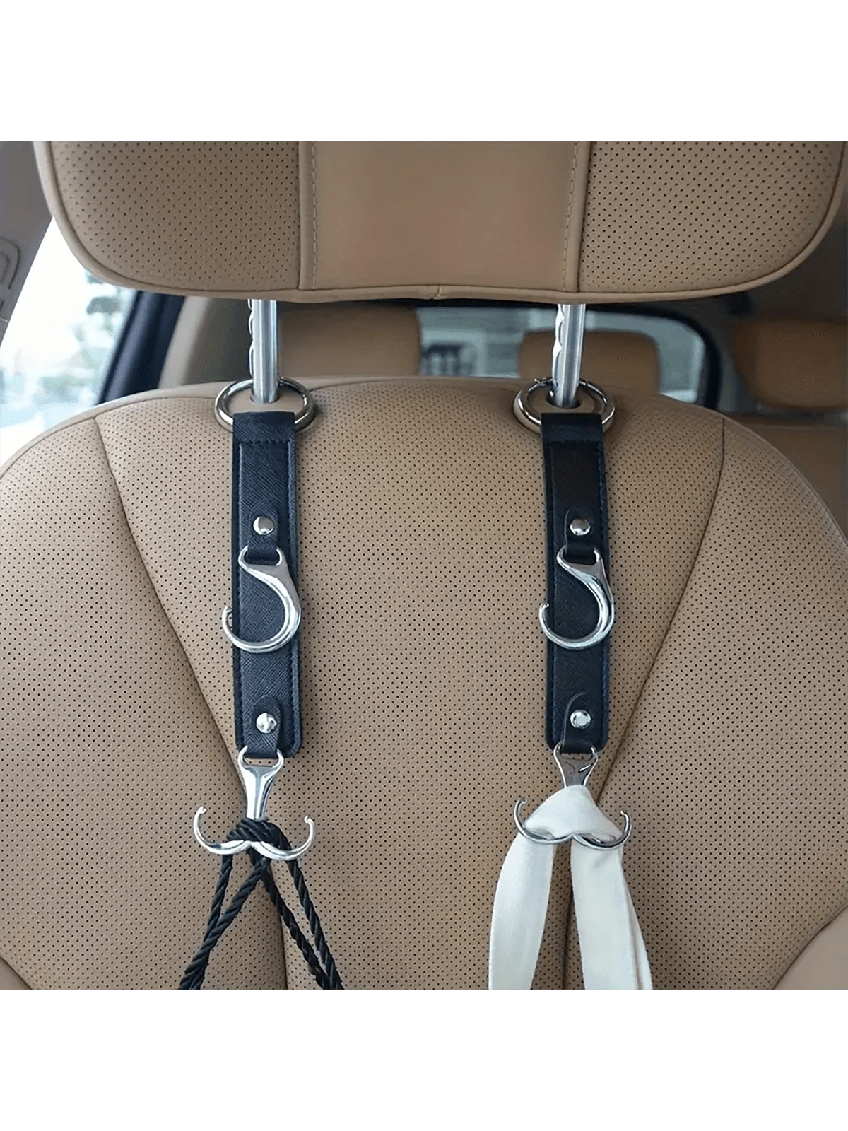 Faux Leather Car Seat Back Hooks- Perfect For Grocery Bags, Coats, Umbrellas & Handbags- Fit Vehicle Accessories