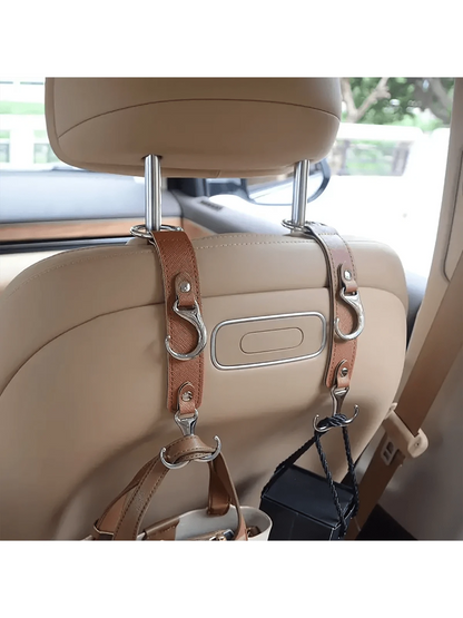 Faux Leather Car Seat Back Hooks- Perfect For Grocery Bags, Coats, Umbrellas & Handbags- Fit Vehicle Accessories